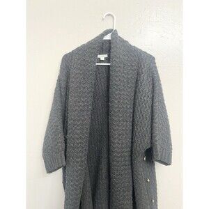 Garnet Hill Cardigan Cashmere Cable Knit Oversized  Coatigan Gray Small $299